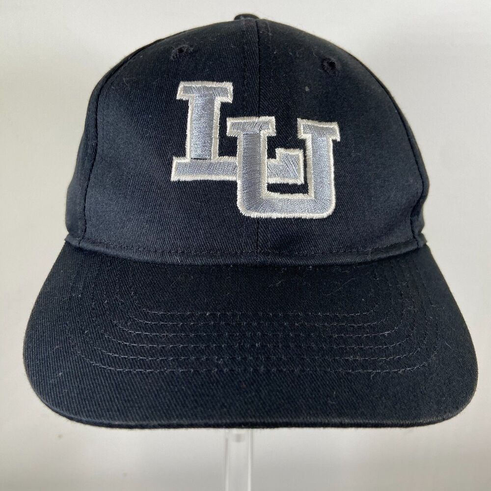 Ultra Club Youth Baseball Hat Black Silver LU Logo Classic Cut Adjustable Cap